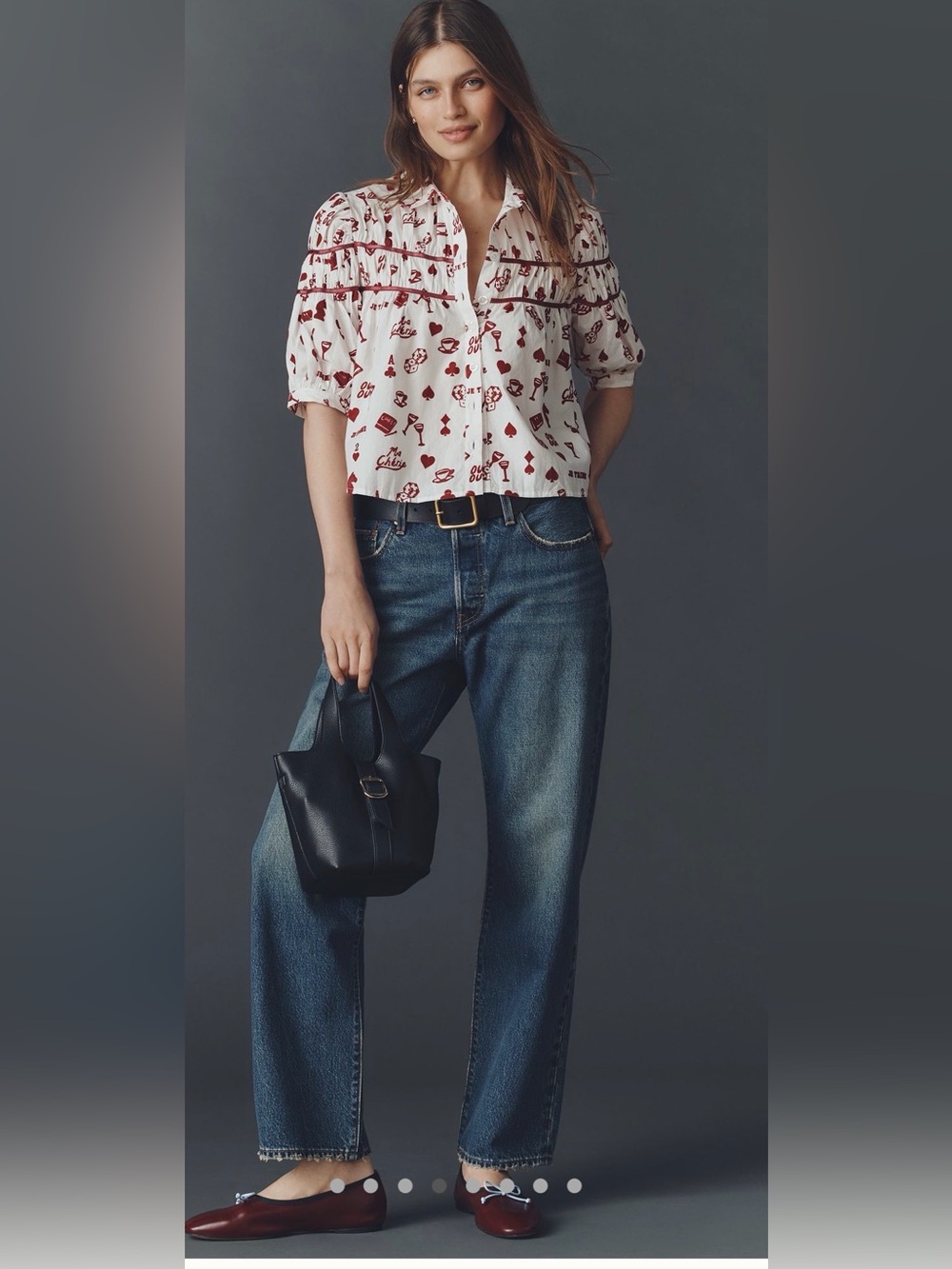 Maeve White Leandra Flocked Shirred Yoke Blouse by Maeve - Picture 4 of 10